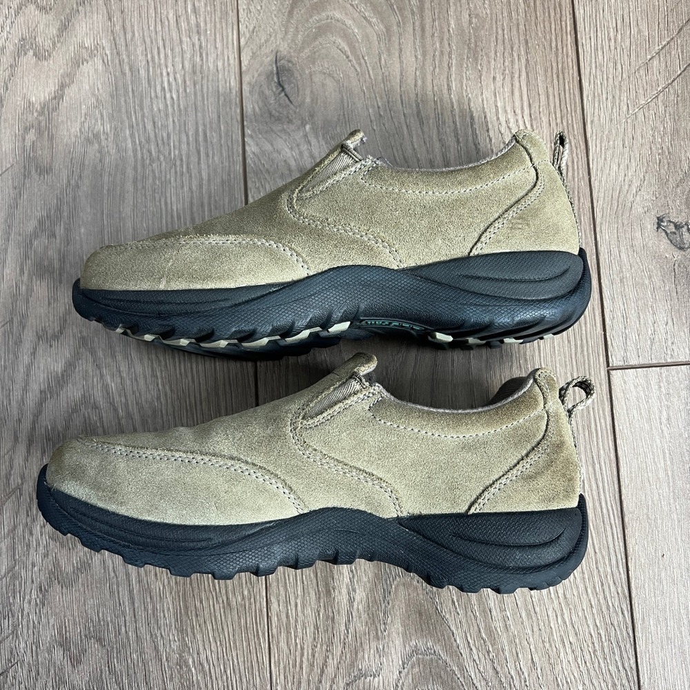 LL Bean Sport Moc Slip On Shoes Womens US 7.5 Tan Beige Suede Outdoors
